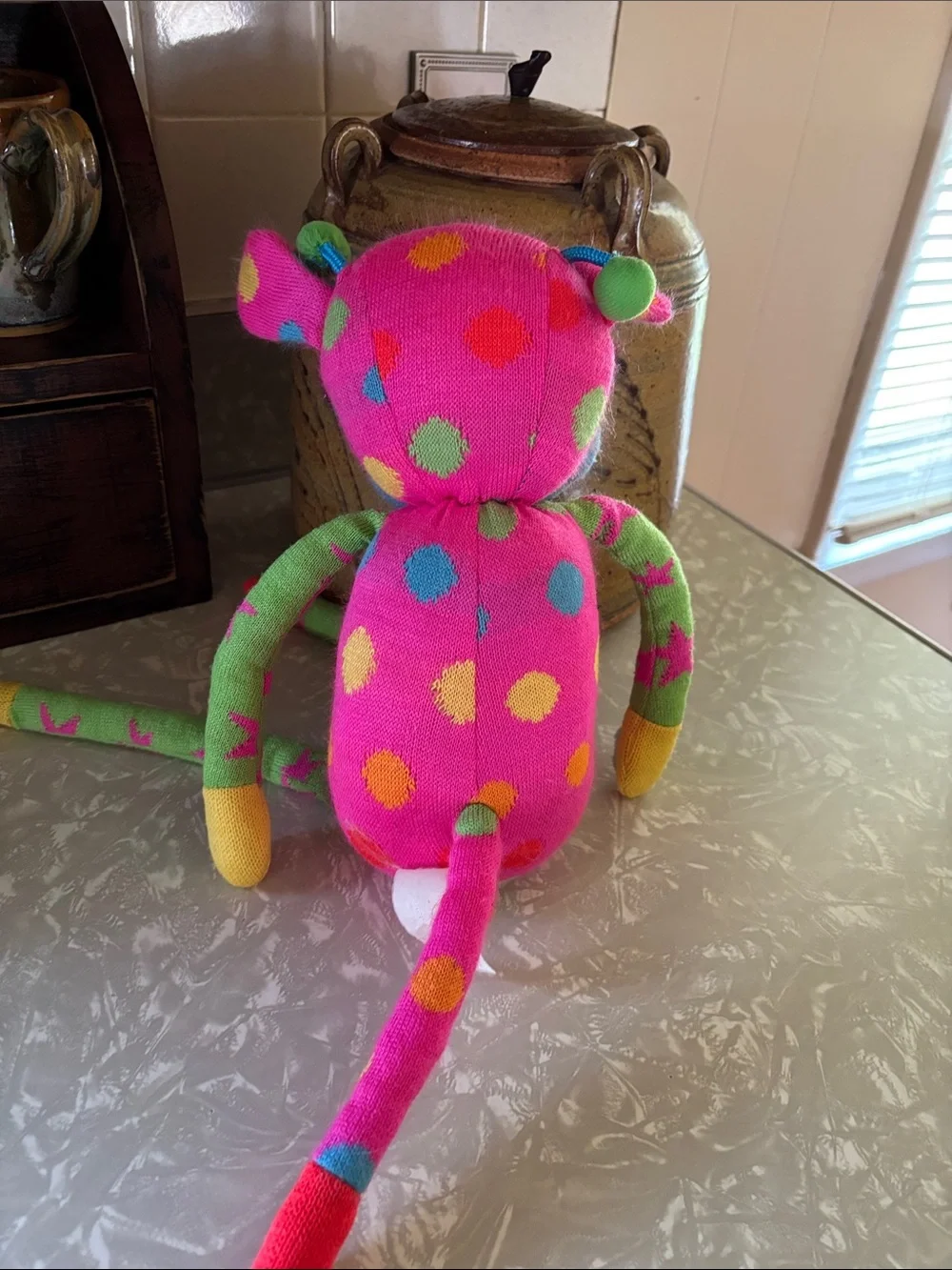 Plush Polka-Dot Monkey Toy - Pink & Green